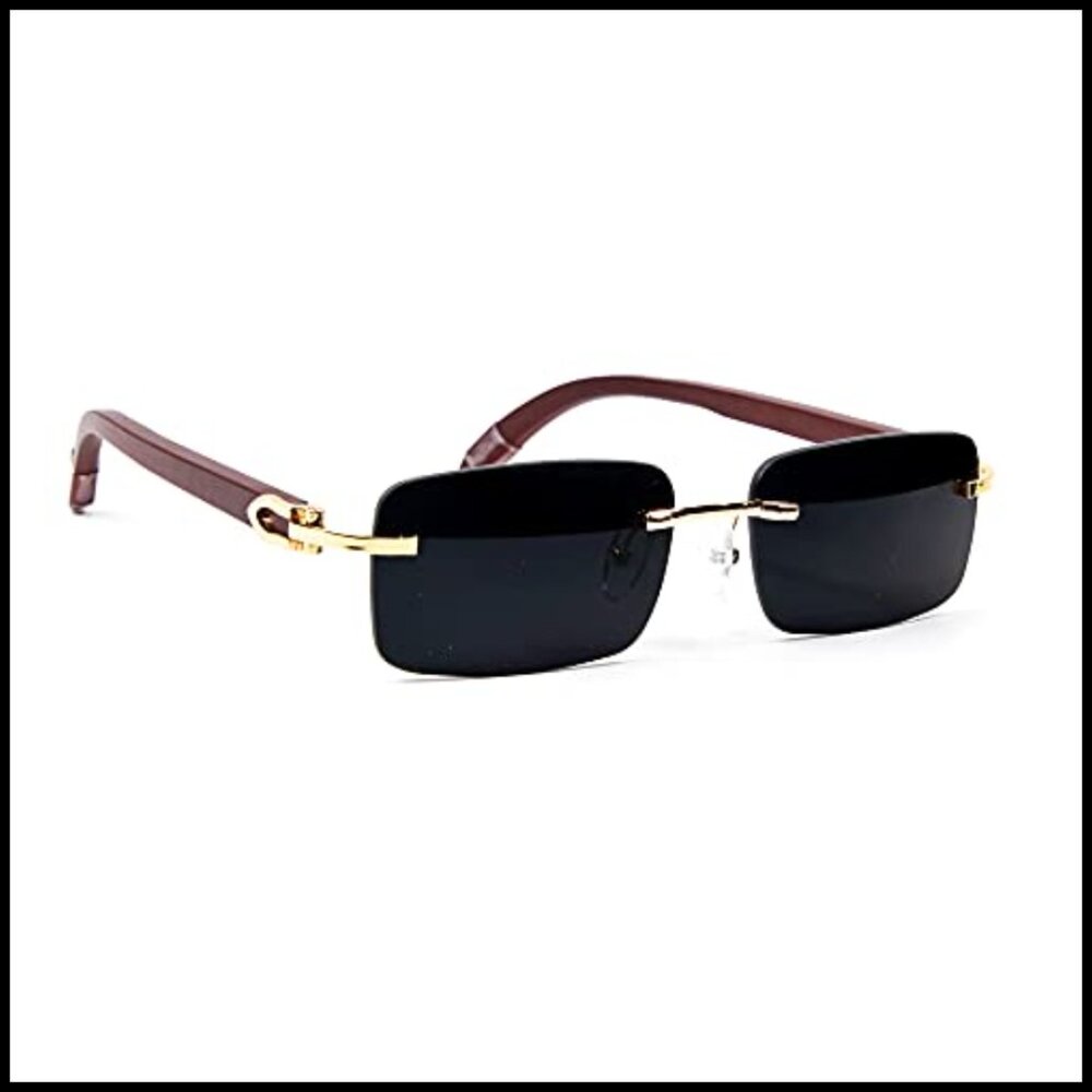 Vintage Rimless Gold Frame Rectangular Sunglasses… - image 5